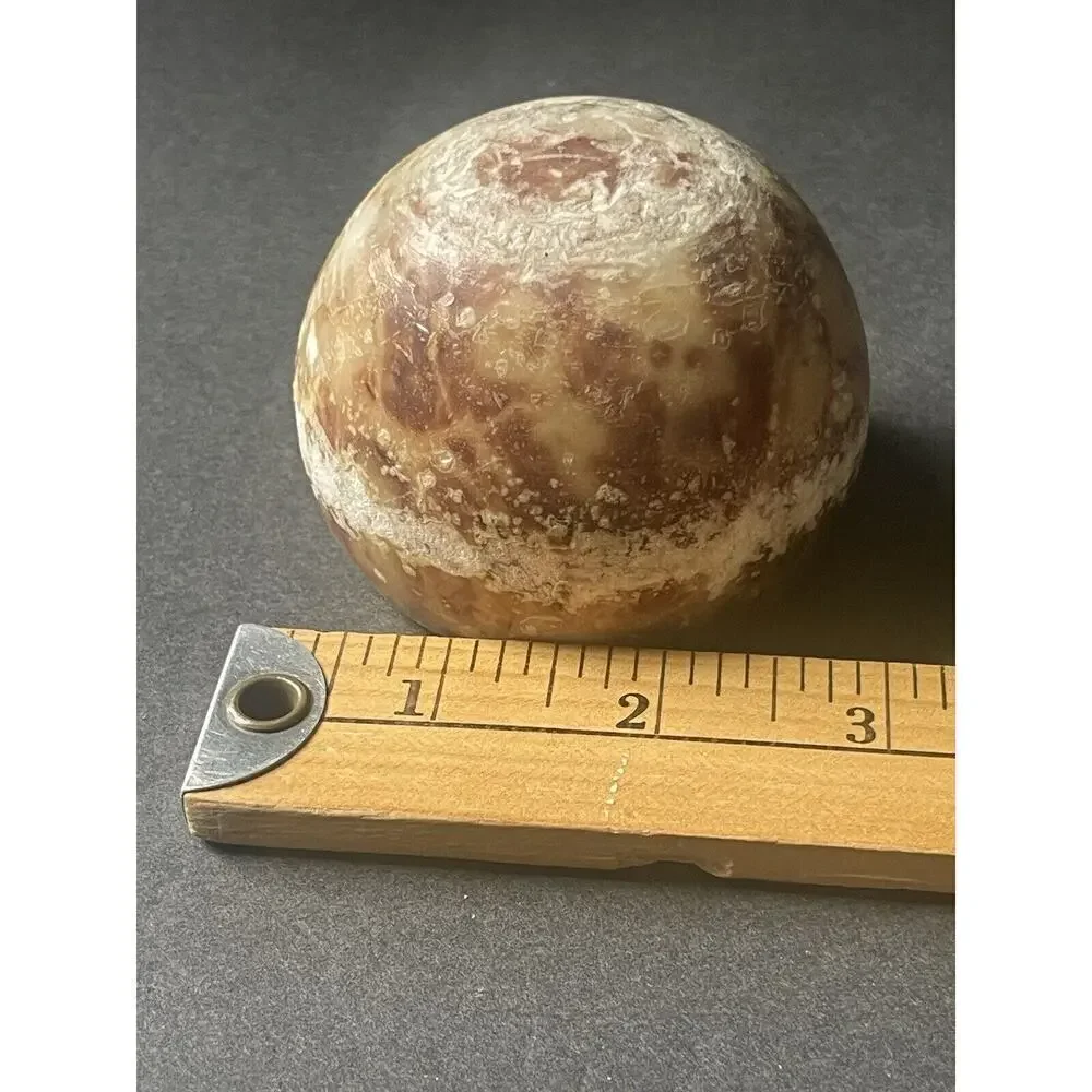 Jasper Quartz Paperweight Round Brown Tan Rustic Minimalist MCM Carved